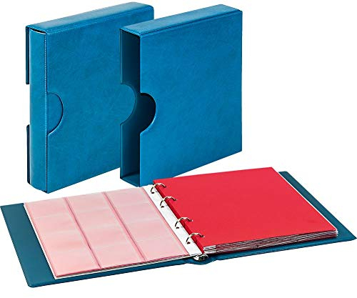 LINDNER Set: Karat-Münzalbum Classic mit Schutzkassette in 5 Farben inkl. Zwei 5er-Packs Münzblätter nach Wahl (Blau, Rot: 12 Felder Ø 48 mm (K2R))