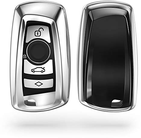 kwmobile Nyckelfodral för bil kompatibelt med BMW (endast Keyless Go) 3-knapp - bilnyckel silikonfodral, högglansigt silverskyddsfodral