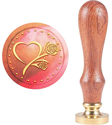 CRASPIRE Herz Rose Wachs-Siegel-Stempel, Blumensiegel Wachsstempel Retro Holz Stempel Wachs Siegel Valentinstag Abnehmbare Messing Siegel Holz Griff Für Umschlag Einladung Hochzeit Verschönerung