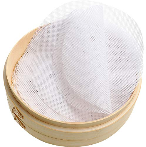 Patelai 12 Pcs Bamboo Steamer Silicone Liners 9 Inch, Non Stick Reusable Silicone Steamer Mesh Mat, Air Fryer Round Liners Pad Buns Dumpling Baking Pastry Dim Sum for Food Kitchen Restaurant Home
