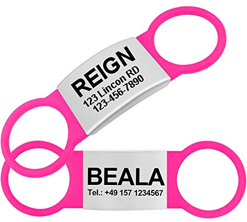 TagME 2er Pack Hundemarke/Hundemarke mit Gravur für Hunde für Kleine und Mittelgroße Hunderassen, Personalisierbar, Leuchtend Rosa, M