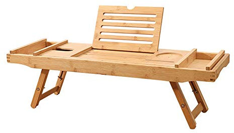Ruby Lil Plateau De Lit Et De Bain, Baignoire Caddy Et Ordinateur Portable Bureau - 2 en 1, Plateaux De Bain Extensibles Parfait pour Baignoire avec Support De Livres Et Douche Porte-Vin,75~110cm