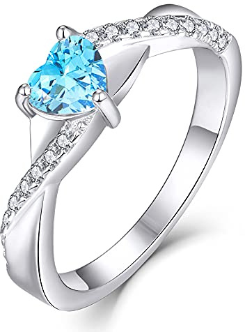 YL Verlobungsring Herz 925 Sterling Silber 12 Geburtsstein Zirkonia Kreuz Unendlichkeit Solitaire Ehering Ring für Braut Damen