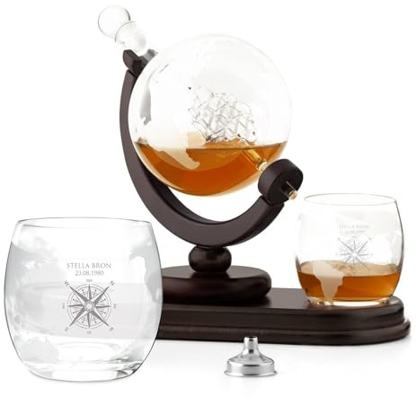 Maverton Ensemble de Carafe Globe avec 2 verres gravés à whisky | Whiskey Set avec motif de planète, Cadeau d’anniversaire pour les femmes, Décanteur et 2 verres, Rose des ventes