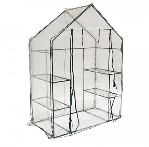 Grindi - Garten Gewächshaus Foliengewächshaus mit 4 Regalen aus Gitternetzfolie - Transparent, 143x73x195 cm - Treibhaus Tomatenhaus Schrägdach, Winterfest & Einfach zu Montieren - Canna I