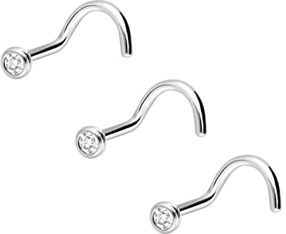 PIERCINGLINE 3er SET Titan Nasenpiercing Spirale 2 mm KRISTALL Nostril Piercing Nase Stecker