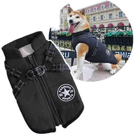 Oncpcare 2-in-1-Hundemantel Mit Geschirr für Große Hunde, Warme Winterjacke, Haustier-Weste