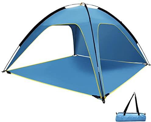 Pop Up Strandzelt für 3-4 Personen, Baby Strandzelt UV 50+ für großen Sonnenschutz mit Aufbewahrungstasche, Zeltheringe (Blau1, 210 x 130 cm)