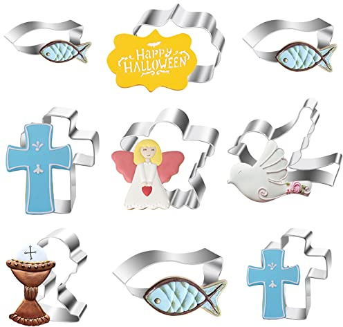 9Stück Ausstechform Edelstahl, Fisch Kreuz Taube Kelch Keks Ausstecher, Ausstechformen Keks und Plätzchenform Plätzchen, Plätzchenbacken Kinder Cookie Cutters für Kommunion Konfirmation Taufe