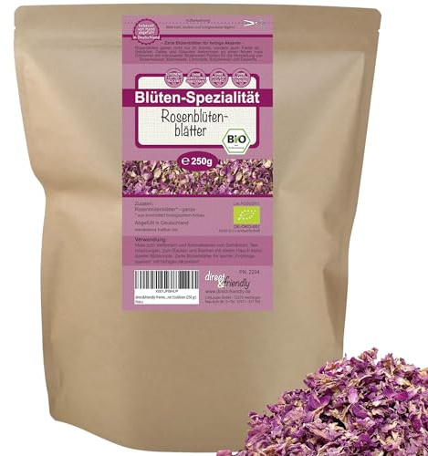 direct&friendly | Bio Rosenblütenblätter | 250g | farb-&duft-intensiv | Essbar | Tee | Backen | Aromatisieren | Wellness