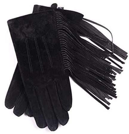 Handschuhe Leder und Wildleder Quaste Handschuhe kurz Frauen Warm Velvet Punk anzeigen Lila Klassik (Color : Black, Gloves Size : XL)