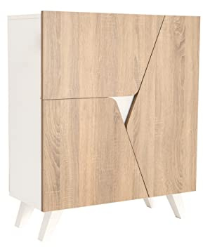 MyosHome - Mueble Aparador Comoda en Roble y Blanco 80 x 94 x 34 cm - Mueble Recibidor, Aparadores para Salon, Aparador Entrada Recibidor. Marte