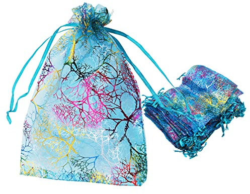 WANGCL 100 Stück Organza-Beutel mit Kordelzug, Süßigkeitenbeutel, Schokoladenbeutel, Party, Hochzeit, Geschenktüte, 13 x 18 cm (blau)