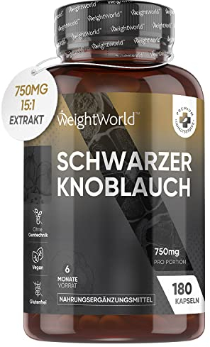 Schwarzer Knoblauch 100:1-15000mg Knoblauch Extrakt pro Portion - Allium Sativum - 180 Veganes Kapseln - 6 Monate Vorrat - Black Garlic - Frei von Magnesiumstearat - 1 Kapsel täglich - WeightWorld