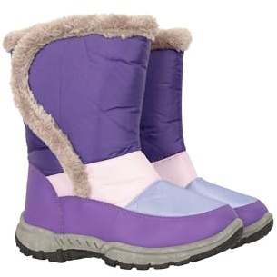 Mountain Warehouse Caribou Kids Fur Trim Snow Boots - Snowproof, Fleece Lined, High Traction Sole - Perfect for Kids' Feet in Cold Winter Days, Lilac, Size 10 UK
