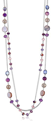 FULU AUTUMN Collana da Donna con Perline Lunghe in Argento a Strati Collane di Conchiglia di Cristallo Bohémien Collana a Catena Maglione Bigiotteria(Viola)