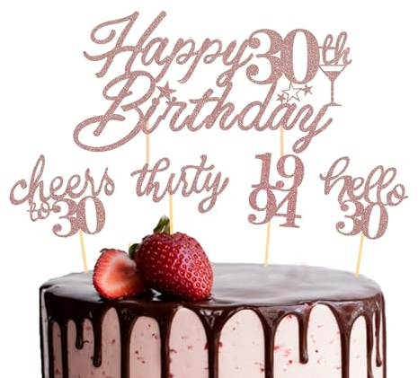 13 Stück Glitzer 30. Geburtstag Cupcake Topper Geburtstagsdeko, Tortendeko 30 geburtstag frau für 30 Geburtstagsfeier Zubehör Party Dekoration Kuchendekoration (Rosegold)