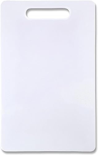 Plastic Thick Chopping/Cutting Board, Juice Grooves, Non-Porous, Handled, Non-Slip, Best for Chefs, Kitchen, Professional Use, with Hanging Hole – White (35 x 25 x 0.5Cm)