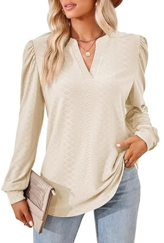 Maglietta a Manica Lunga da Donna, Blusa con Scollo a V, Elegante Camicette, Manica Corta Top Casual, Moda T-Shirt da Donna, Maglietta Tinta Unita, Sciolto Top T Shirt Blusa, Taglie: S–XXL