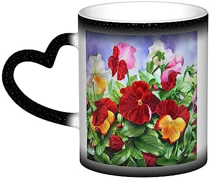 VACSAX Wärmewechselnde Tasse aus Keramik, Stiefmütterchen, Perfektion, Druck, hitzeempfindlich, Porzellan, Teetasse, magisches Geschenk für Männer und Frauen