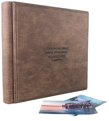 TriVin Art Álbum de fotos en elegante símil piel, personalizable con grabado. Ideal para bodas, aniversarios, todos los eventos. (nueces)
