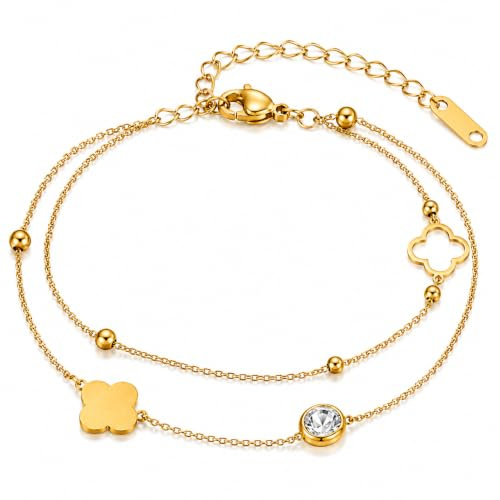 NataschaWoge® Kleeblatt doppelte minimalistischer Schmuck EDELSTAHL Gold Silber Kette Halskette Choker Geschenk für Sie Goldkette