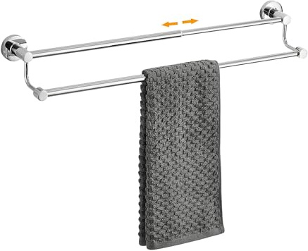 Adjustable Double Towel Racks for Bathroom 15 to 26.5 Inch Towel Bar, Expandable Bright Chrome Double Bath Towel Holder, Wall Mount with Screws Towel Bar Rod