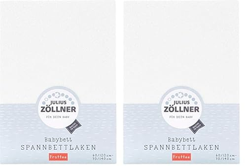 Julius Zöllner Frottee Spannbettlaken für Baby- & Kinderbett, 60x120cm bis 70x140cm, Standard 100 by Oeko-TEX, weiß (Packung mit 2)