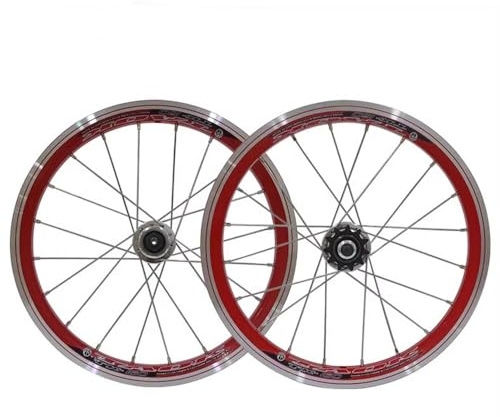 LSRRYD Kinder 16zoll Fahrrad Laufradsatz V Bremse BMX Klapprad Vorderrad Hinterrad 20H Single Speed Nabe 11T Schwungrad Doppelwandige Leichtmetallfelgen 22mm (Color : Red, Size : 16inch)