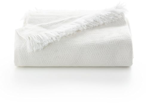 GAMUSI Copriletto multiuso letto e divano. Plaid Foulard copriletto copriletto in morbido cotone geometrico - 180x140 cm, ecru