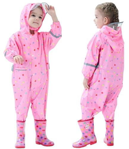 Hovkib Kids Raincoats Girls Boys Puddle Suit Hooded All In One Waterproof Rainsuit Children Lightweight Prints Muddy Suit Reusable Rain Jacket Rainwear 7-9 Years
