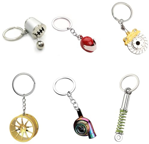 lurora2021 6 Stück Autoteile Schlüsselanhänger Metall Turbolader Keychain Metall Auto Motorrad Schlüsselanhänger für Männer Frauen Vatertag Geburtstagsgeschenk (6 Stile)