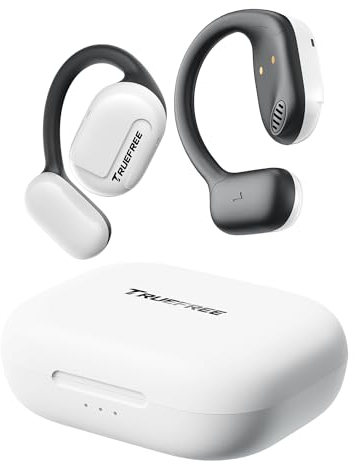 truefree O1 Auriculares de Oreja Abierta, Deportivos Bluetooth 5.3, Conducción de Aire, 4 Mic Llamadas Claras, Conductores de 16,2 mm, 45 Horas de Reproducción (Blanco)