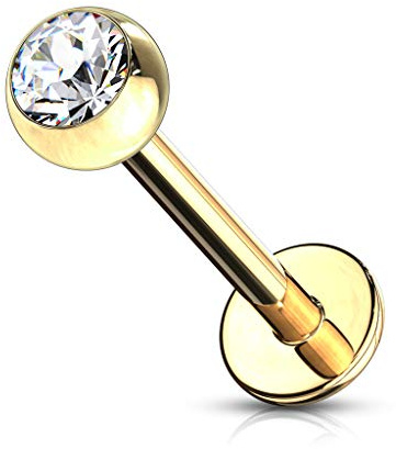 Paula & Fritz® Universal Labret Piercing Gold Zirkonia Chirurgenstahl 316 L Kugel 3-mm Stab-Dicke 1,2-mm Sockel Madonna Medusa Cheek Tragus Lobe Stud