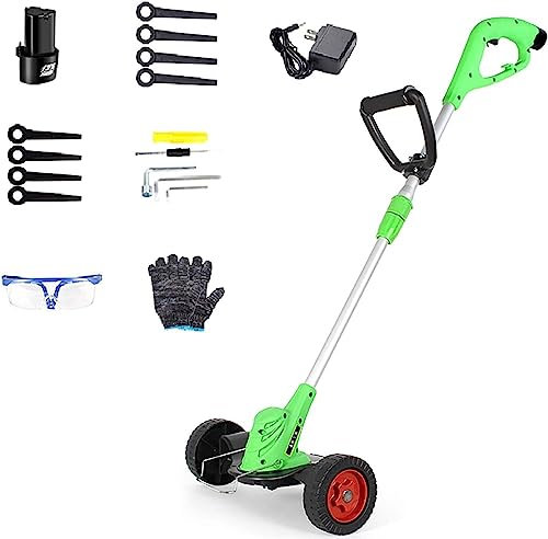 KOHARA Tosaerba Elettrico, Tosaerba a Batteria con Guida da Terra 12V con Rulli 3 Marce Diserbatore Ricaricabile Regolabile 2 Stili Lama Tagliaerba per Piccolo Giardino Domestico