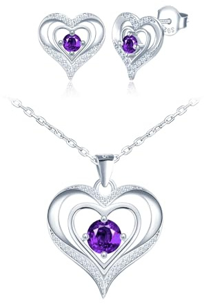 CONILOK Schmuck Set Damen Kette mit Herz Ohrringe Silber 925 Stecker Zirkon Liebe Charm Anhänger Halskette Geschenk für Sie Frauen Freundin Teenager Mädchen Geburtstag Muttertag Hochzeit Weihnachtstag