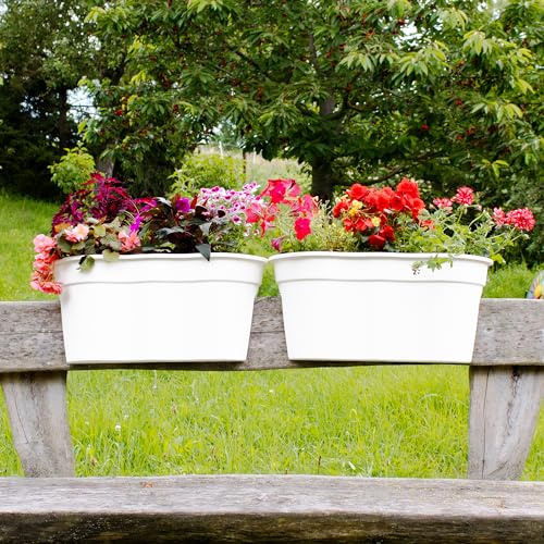 NYVI Blumenkasten mit Halterung Flowerclip für Geländer XL 2er Set Weiß - Pflanzkasten für Balkongeländer - Recycelter Kunststoff - Wetterfest & Pflegeleicht, Ideal für Balkon und Terrasse