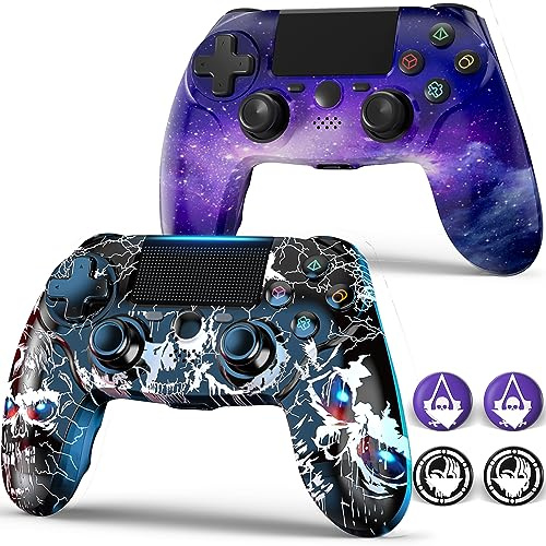 XISOGUU Controlador inalámbrico para PS4 compatible con PS4/Slim/Pro con doble vibración/sensor de movimiento de 6 ejes/función de audio/iluminación (grafiti negro y nebulosa cósmica)
