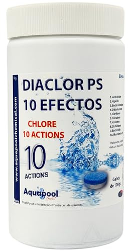 Chlore Multi 10 Actions Piscine - Traitement Tout-en-Un 10 Actions/Galets de Chlore stabilisé : Désinfectant, Algicide, Stabilisant, Clarifiant, Floculant… - Entretien Piscine (1KG/5KG) (1KG)