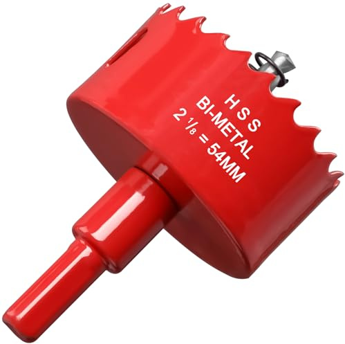 54 mm Lochsäge für Holz, HSS-Bimetall-Lochschneider in 30 mm Tiefe, mit Zentrierbohrer und Sechskantschaftdorn, für Schneidebretter, Kunststoff und weiches Blech