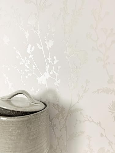 Newroom Vliestapete Blumen Creme Blumentapete Wohnzimmer | schimmernde Blütenmotive Gräser, glatte Feinstruktur, Mustertapete Wandtapete, Landhaus skandinavisch, Schlafzimmer