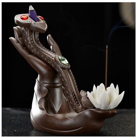 ULTRAWAVE Portaincenso per Bastoncini Bruciatore di incenso Ruyi Backflow Casa Creativa Che attira la Fortuna Ornamenti di Loto in Ceramica Zen Cinese a Mano di Buddha Bruciatore di Incenso(A)