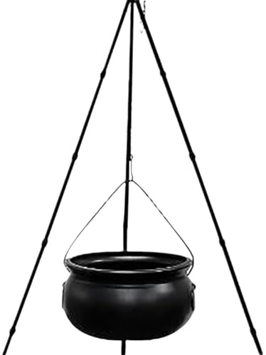 JTBDWOSK Halloween Deko Outdoor Großer Hexenkessel auf Stativ mit Lichtern,Hexenkessel Süßigkeiten Kessel für Großer Süßigkeiten Halloween Party Dekoration,Schwarz,78cm