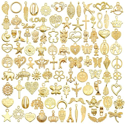 Yeemeen 150 Pièces Breloques Or Pendentifs Mixtes pour Création de Bijoux, Collier, Bracelet et Accessoires de Décoration Artisanale