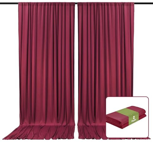 Lot de 2 rideaux de fond bordeaux de 3 x 2,1 m pour fêtes, mariages, fêtes prénatales, enterrement de vie de jeune fille, Halloween, Noël, anniversaire, séance photo, décoration