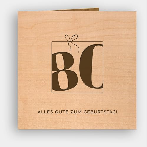 Original Holzgrusskarte - Geburtstagskarte für besondere Glückwünsche zum Geburtstag – 80 - Kirschholz, Geburtstagsbillet, Glückwunschkarte, Postkarte, Geschenkkarte