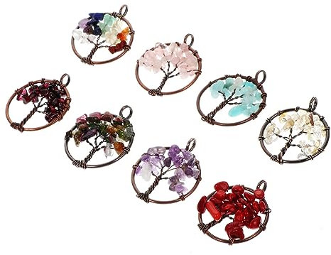 CORHAD 8 Stück Baum Des Lebens Schmuckanhänger Chakra Kristall Quarz 2,5cm Selbstgemacht Charme Für Halsketten Armbänder Ohrringe Geschenk Frauen