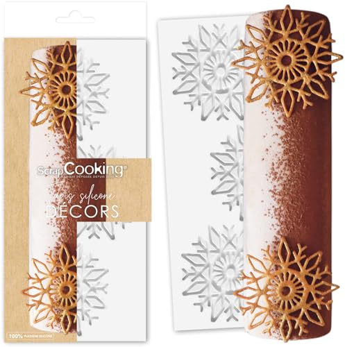ScrapCooking - Moule pour Tuiles Croquantes « Flocons » - Tapis Silicone en Relief pour Créer Décorations Bûches & Gâteaux - 28 x 18 cm - Décors Pâtisserie, Dessert Noël - 1970