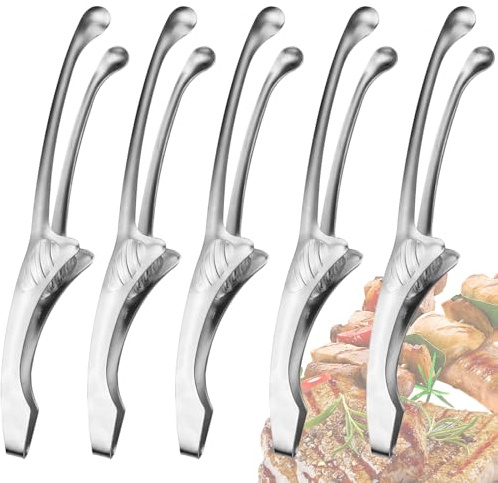 ziyue Stainless Steel Grill Tongs Bbq Tongs Self Standing (5 Pcs Rounds Tips)
