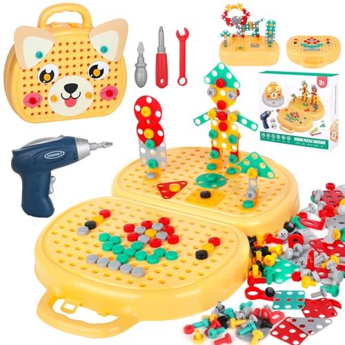 HIULLEN Coffre à Jouets Montessori avec Perceuse, Puzzle 3D Jouet Montessori à Partir, BoîTe à Outils De Jeu Magic Montessori avec BoîTe à Outils Forage Cadeaux Jouets pour Enfants à Partir 3 4 5 Ans